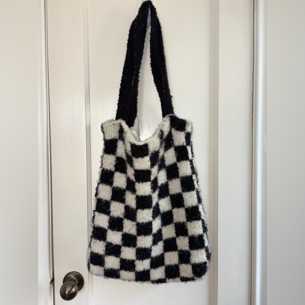 Free People black and white checkered, fuzzy bag